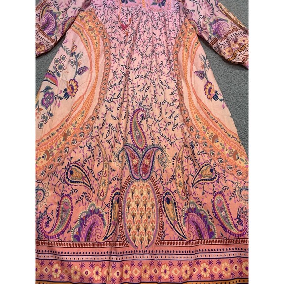 Farm Rio Anthropologie Maxi Dress Women Pink Floral Preppy Boho Retro Sz L NWT - Picture 7 of 14